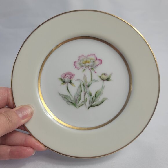 FOUR Mikado Harmony Bread Plates Cream Rim Pink Floral Center - Picture 2 of 12